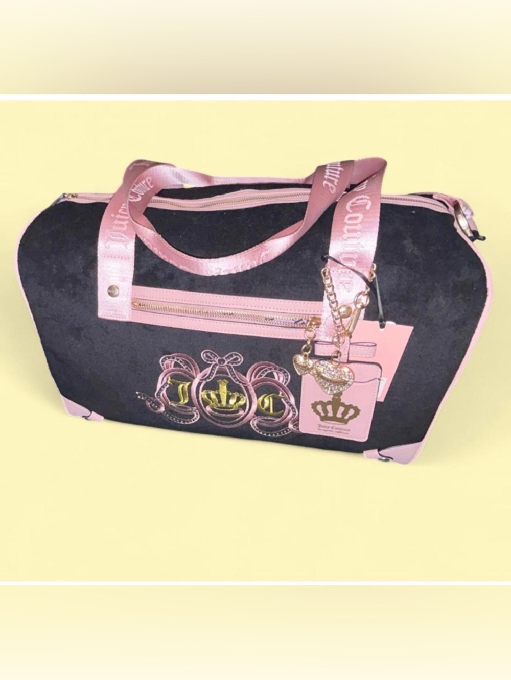 Juicy Couture Black and Pink Crown Embroidered Travel Bag